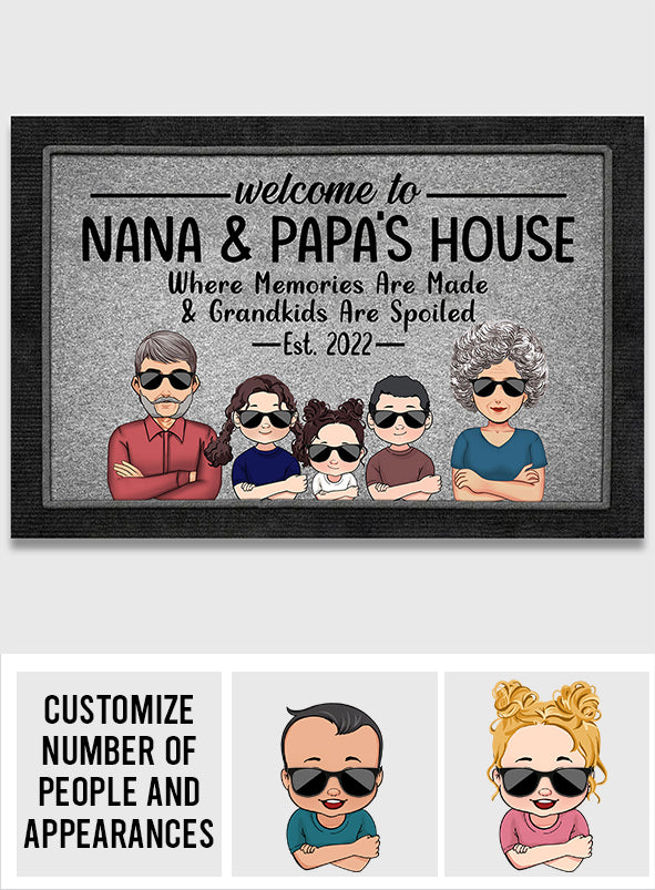 Bienvenue chez Mamie et Papi - Paillasson personnalisé pour grand-mère