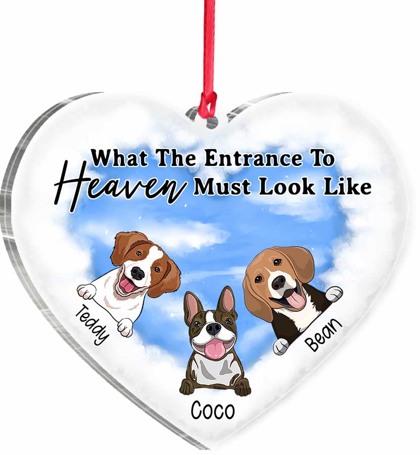 À quoi doit ressembler l'entrée du paradis ? - Ornement de Noël transparent personnalisé en forme de chien