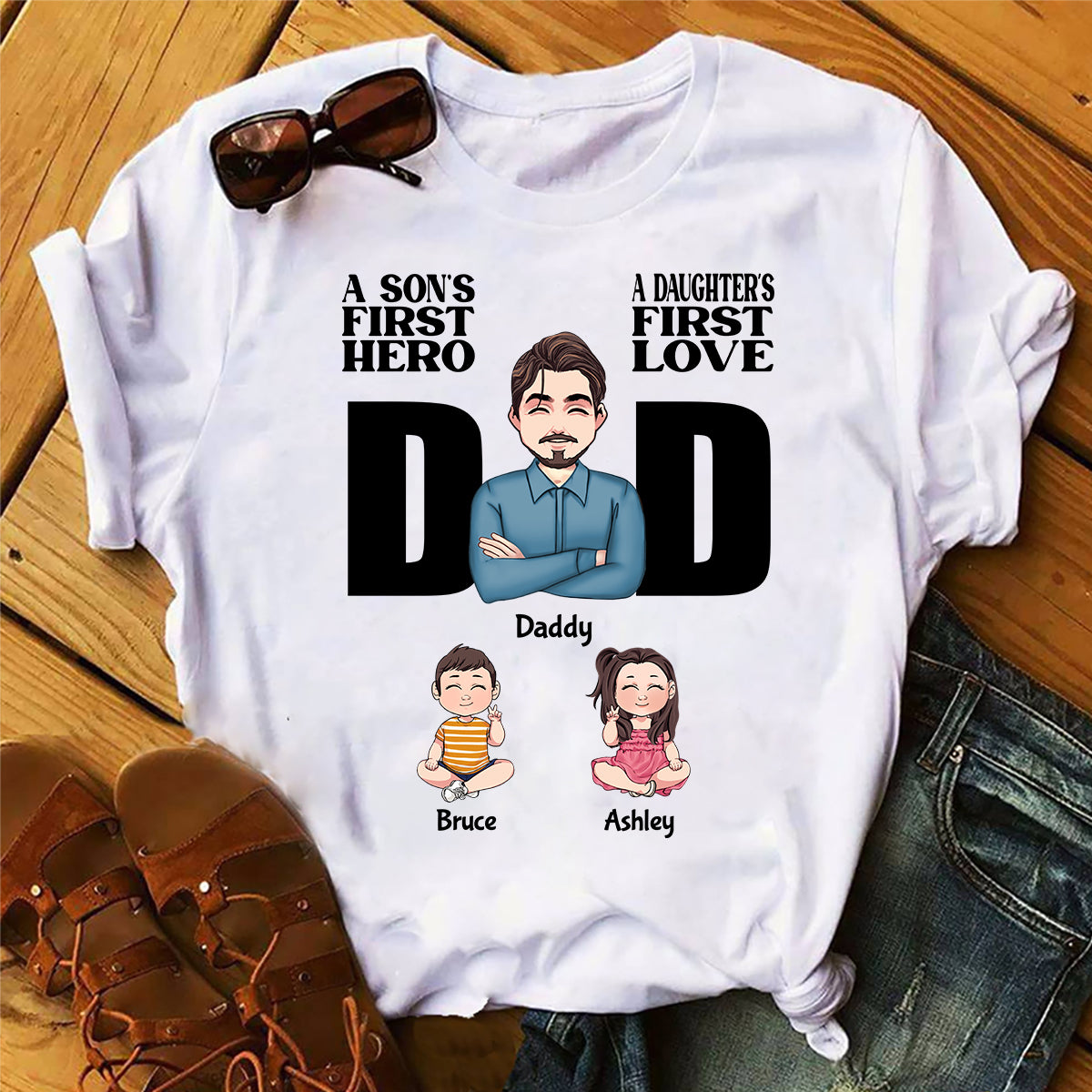 A Sons First Hero A Daughters First Love - Personalized Father T-shirt and Hoodie