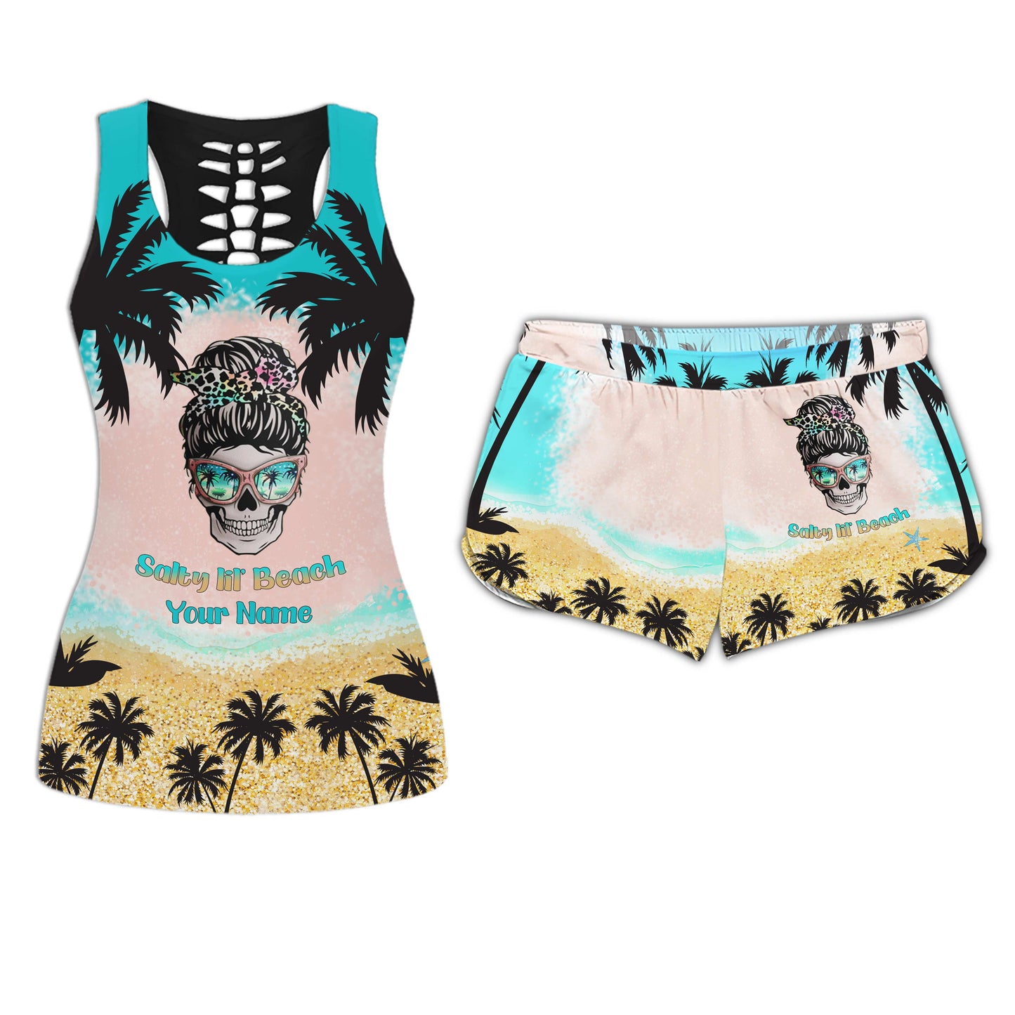 Salty Lil' Beach – Personalisiertes Tanktop und Shorts für Meeresliebhaberinnen