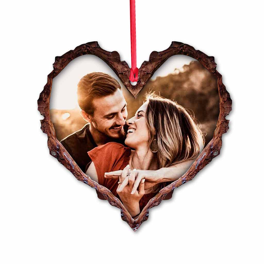 Wood Carved Heart - Personalized Christmas Couple Ornament (Printed On Both Sides)