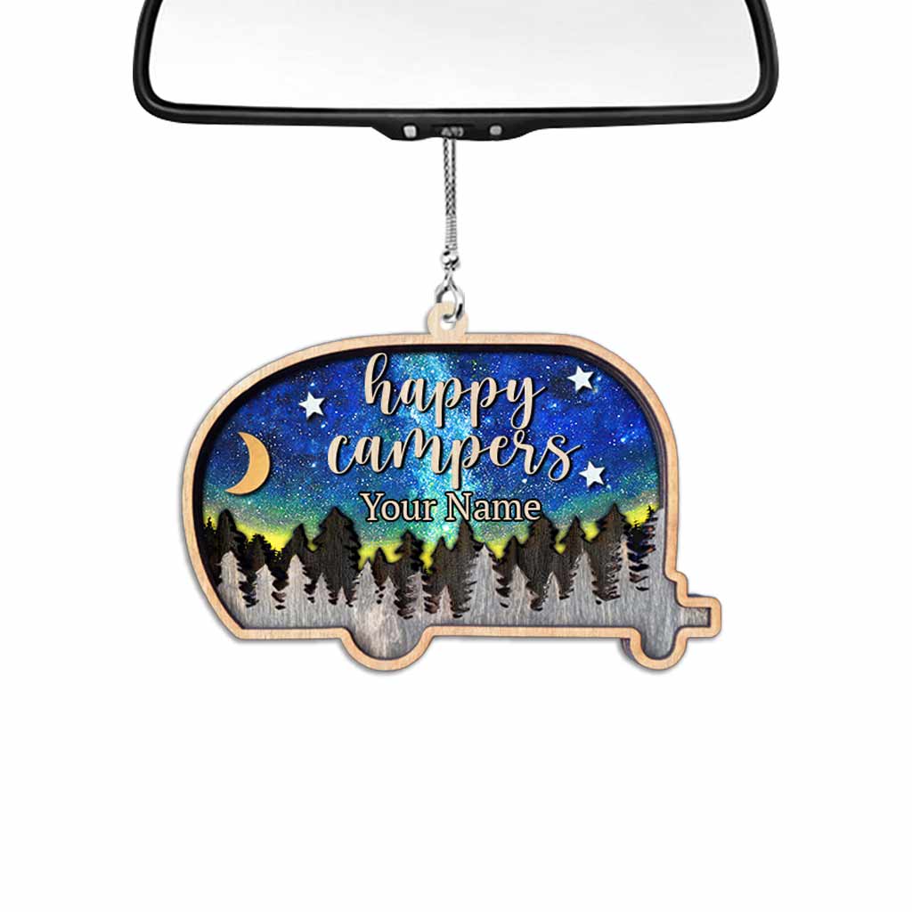 Glückliches Camper-Pärchen – Personalisierter Campingwagen-Anhänger (beidseitig bedruckt)