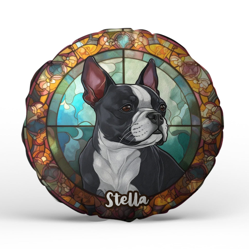 Hund aus Buntglas – personalisiertes Kissen in Hundeform