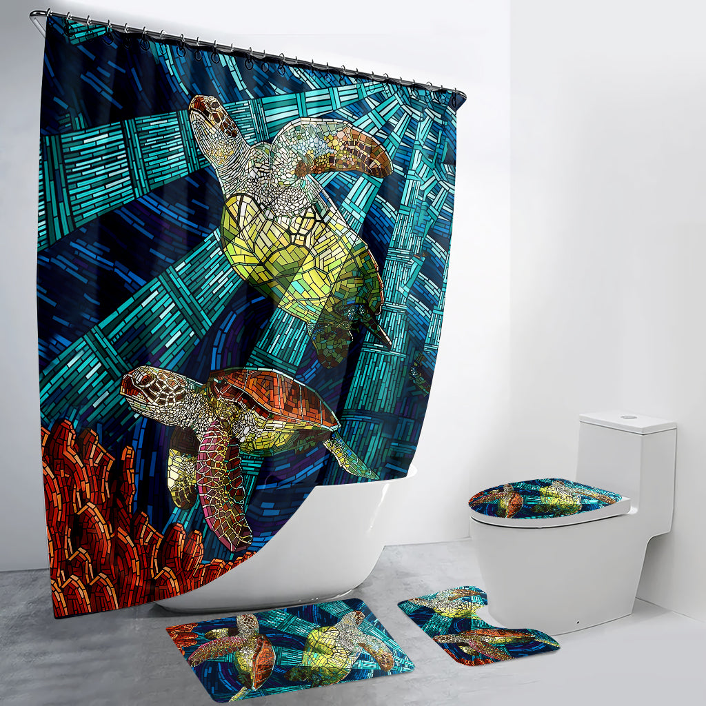 Mosaic Turtle Turtle Bathroom Curtain & Mats Set