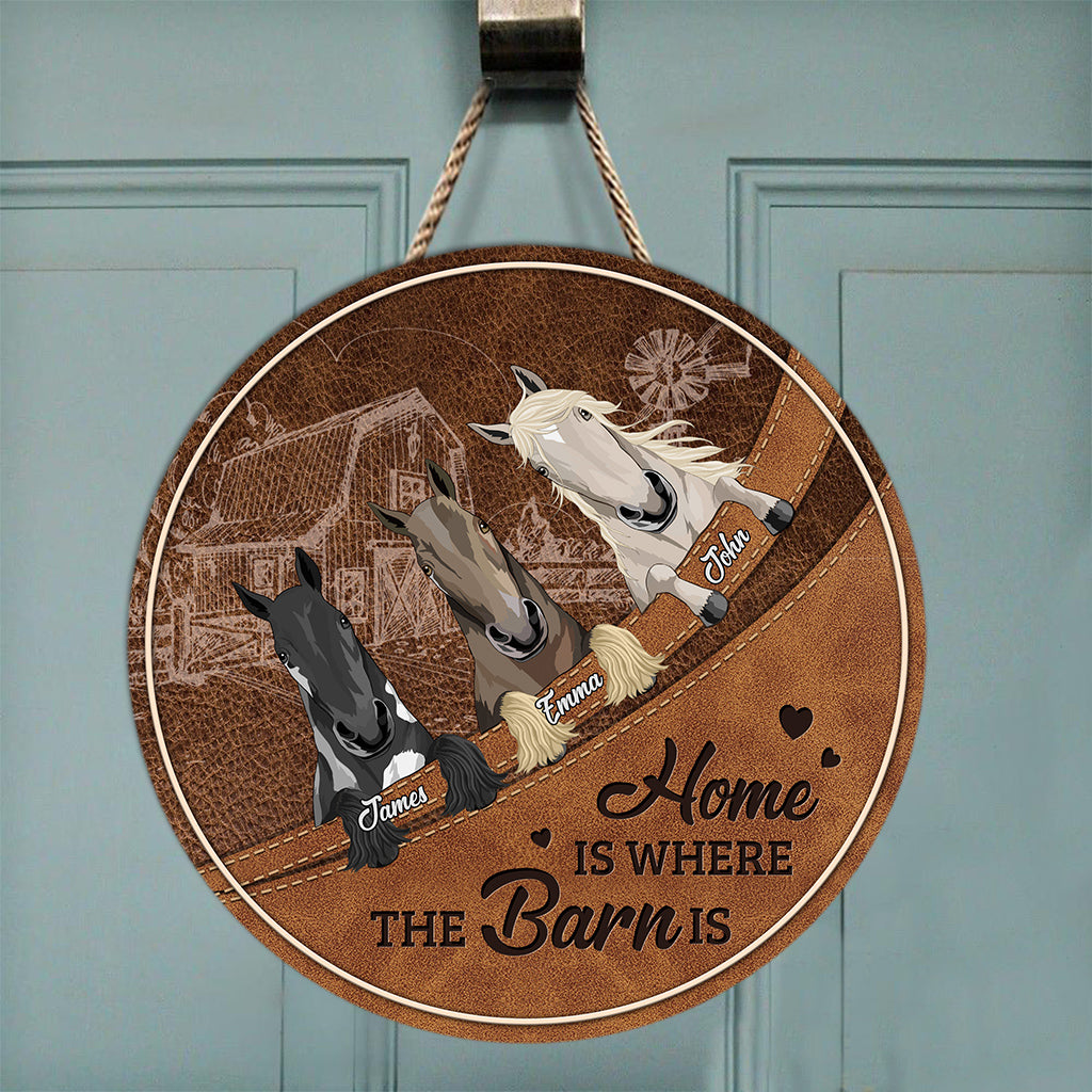 Horse In The Barn - Personalized Horse Round Wood Sign
