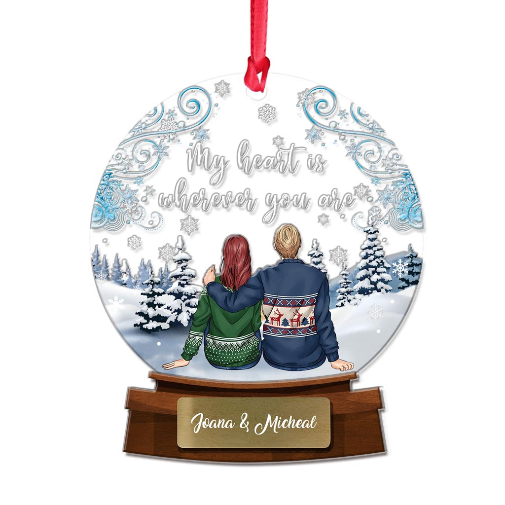 My Heart Is Wherever You Are - Personalized Christmas Couple Layers Mix Ornament