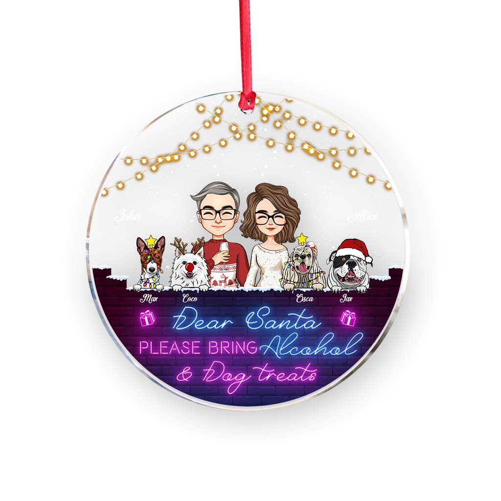 Dear Santa Please Bring Alcohol & Dog Treats - Personalized Couple Transparent Ornament