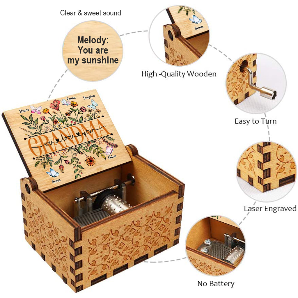 Grandma We Love You - Personalized Mother's Day Grandma Hand Crank Music Box