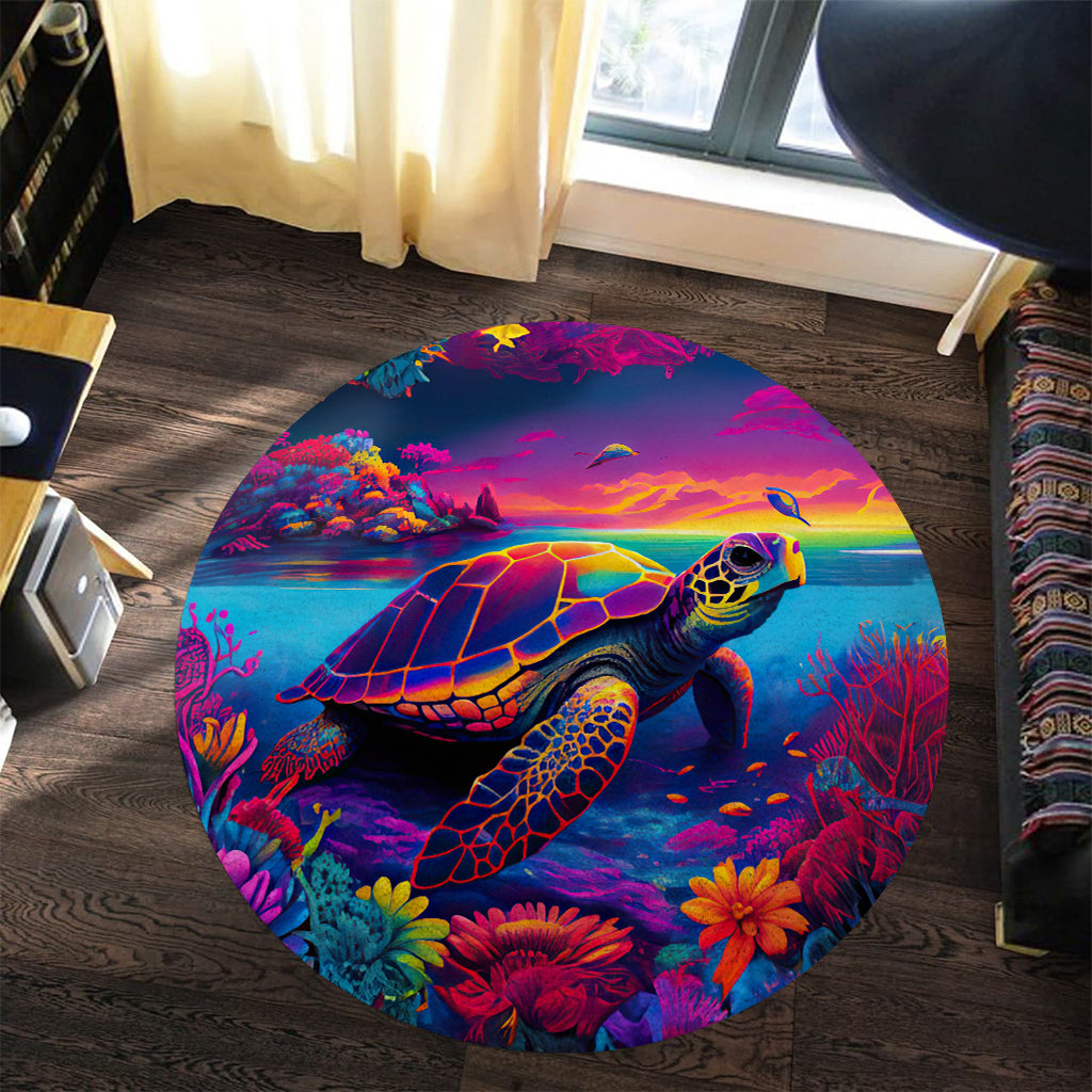 Salty Lil' Beach Turtle Round Rug