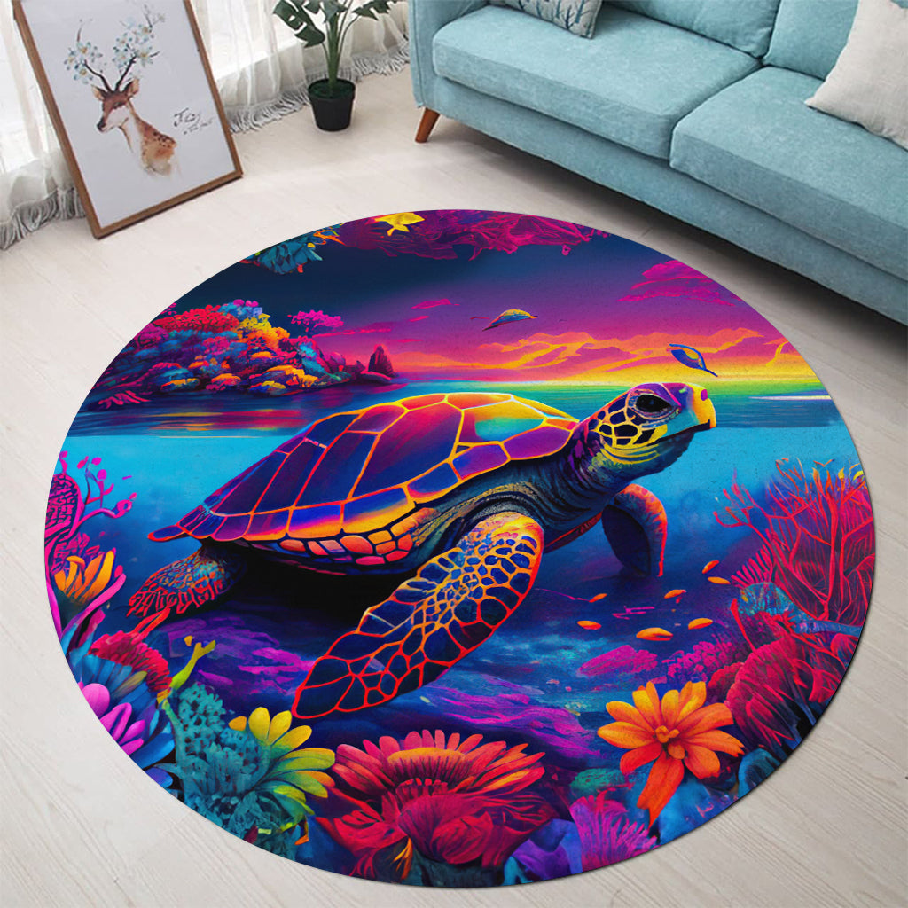 Salty Lil' Beach Turtle Round Rug