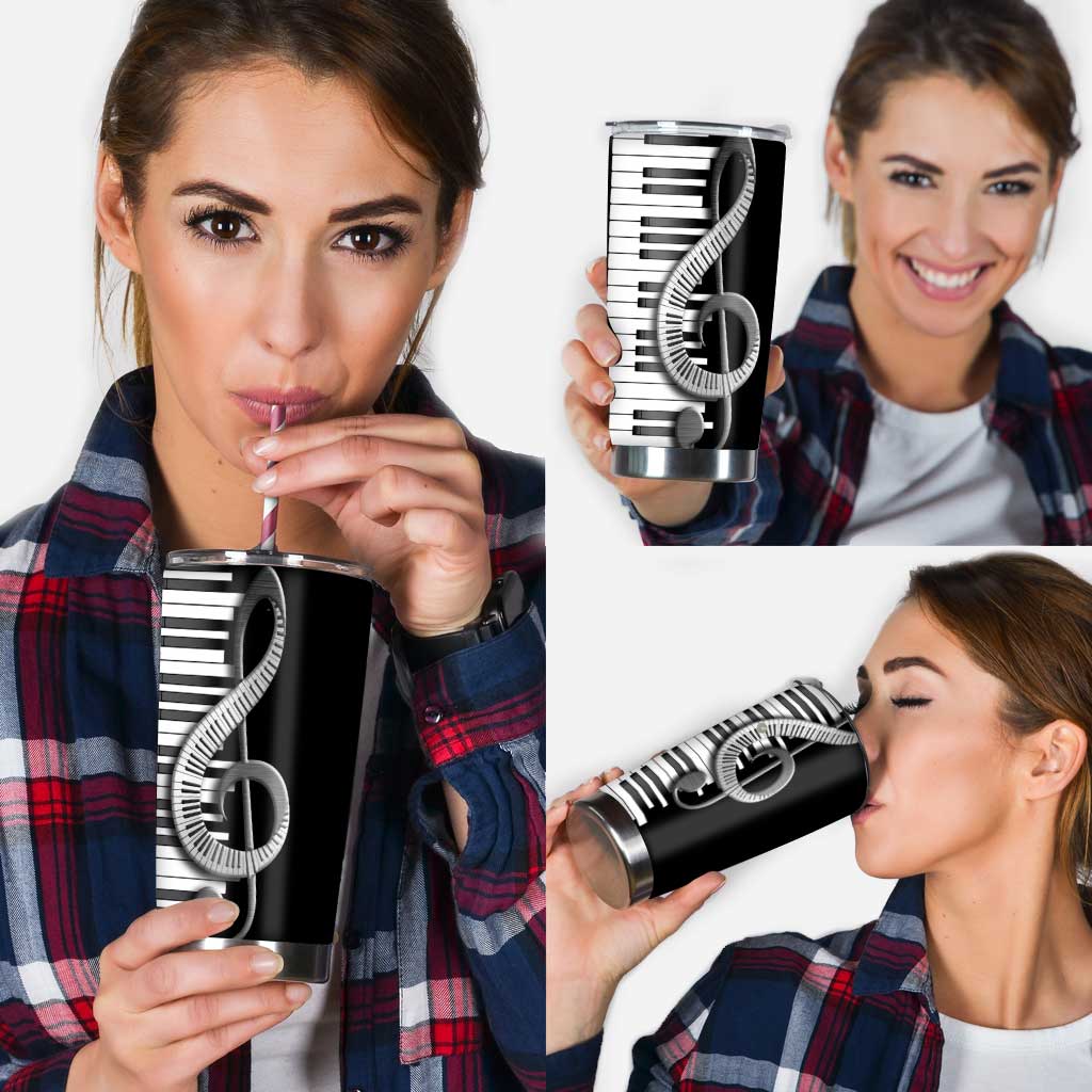 I Love Music - Piano Metal Pattern Print Tumbler