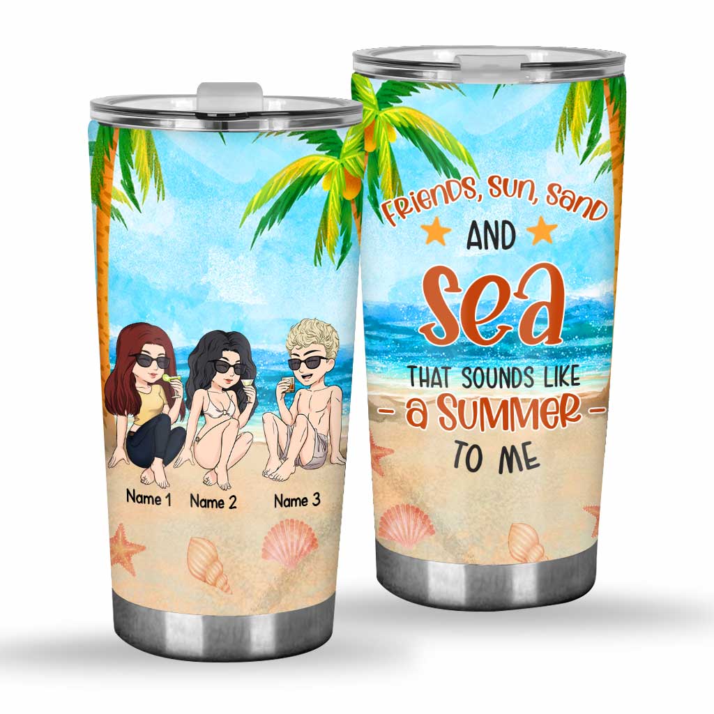Freunde, Sonne, Sand und Meer – personalisierter Trinkbecher für Meeresliebhaber