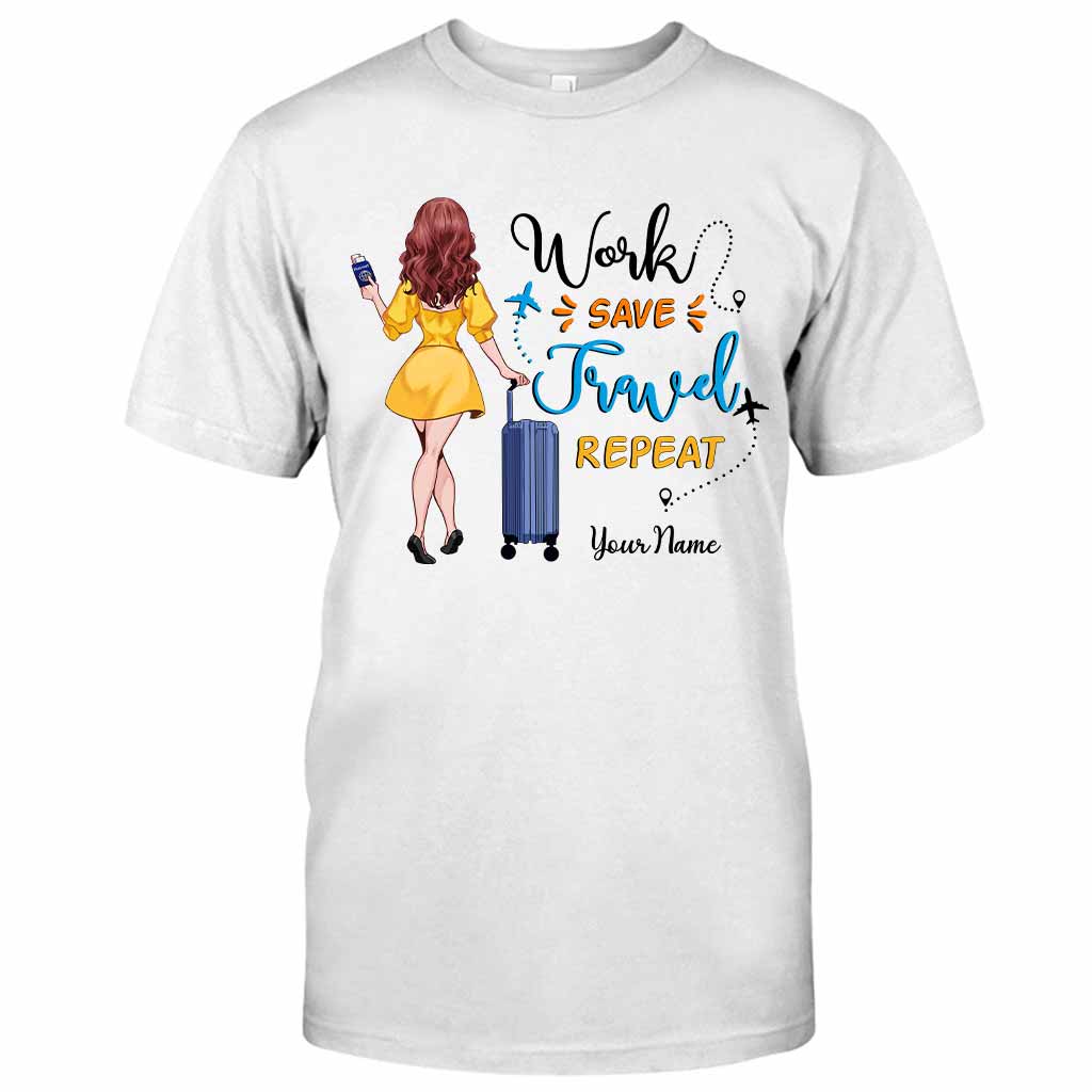 Travaillez, économisez, voyagez, recommencez - T-shirt et sweat à capuche de voyage personnalisés