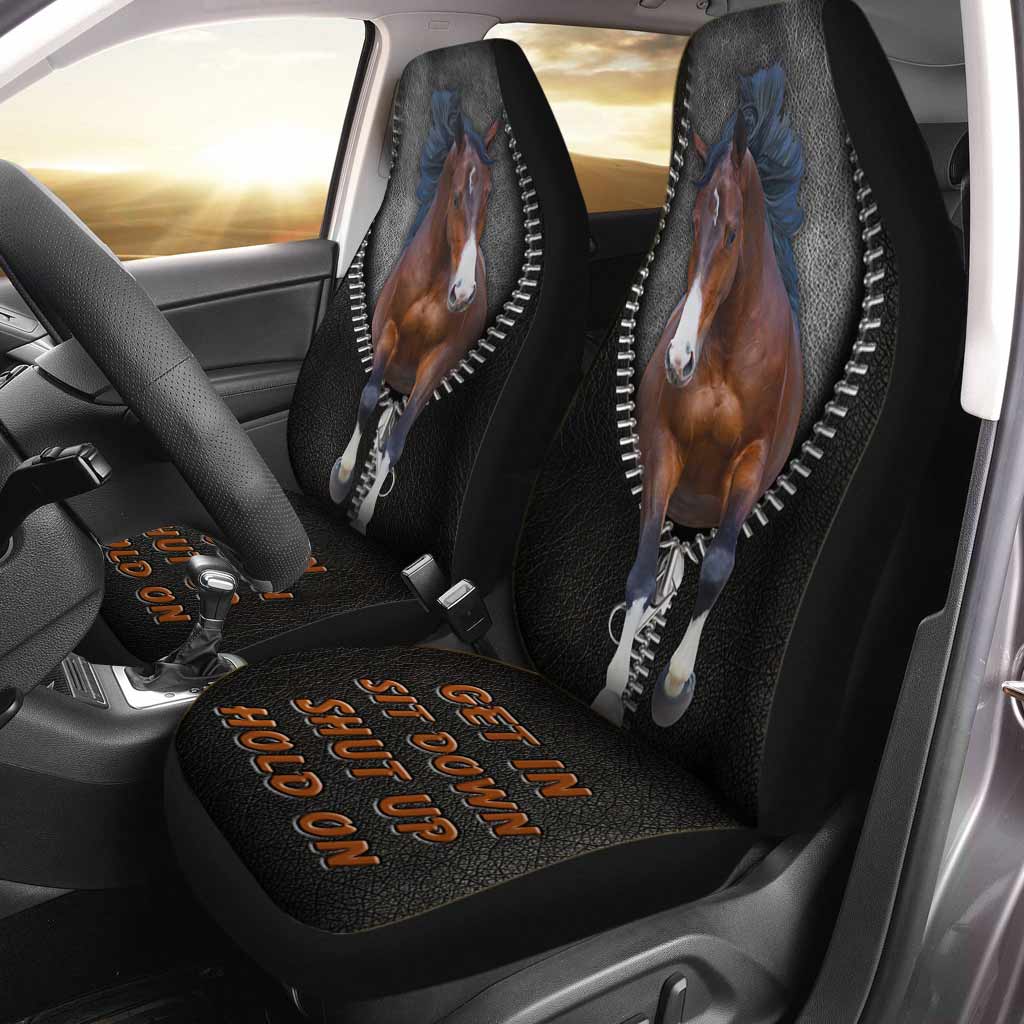 Get In Sit Down Shut Up Hold On - Horse Seat Covers With Leather Pattern Print