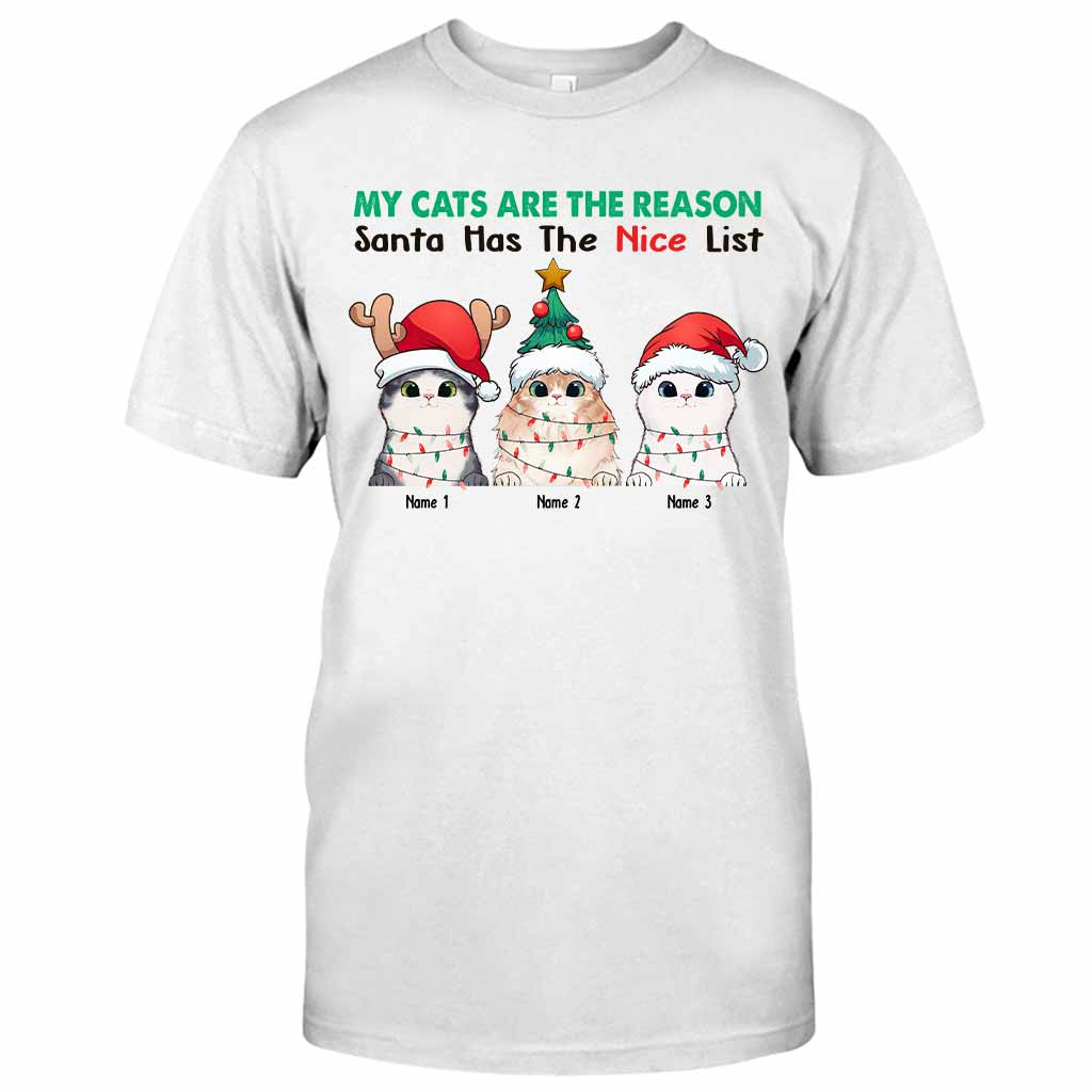 Meine Katze ist der Grund, warum der Weihnachtsmann die Liste der unartigen Kinder hat – personalisiertes Weihnachts-T-Shirt und Hoodie