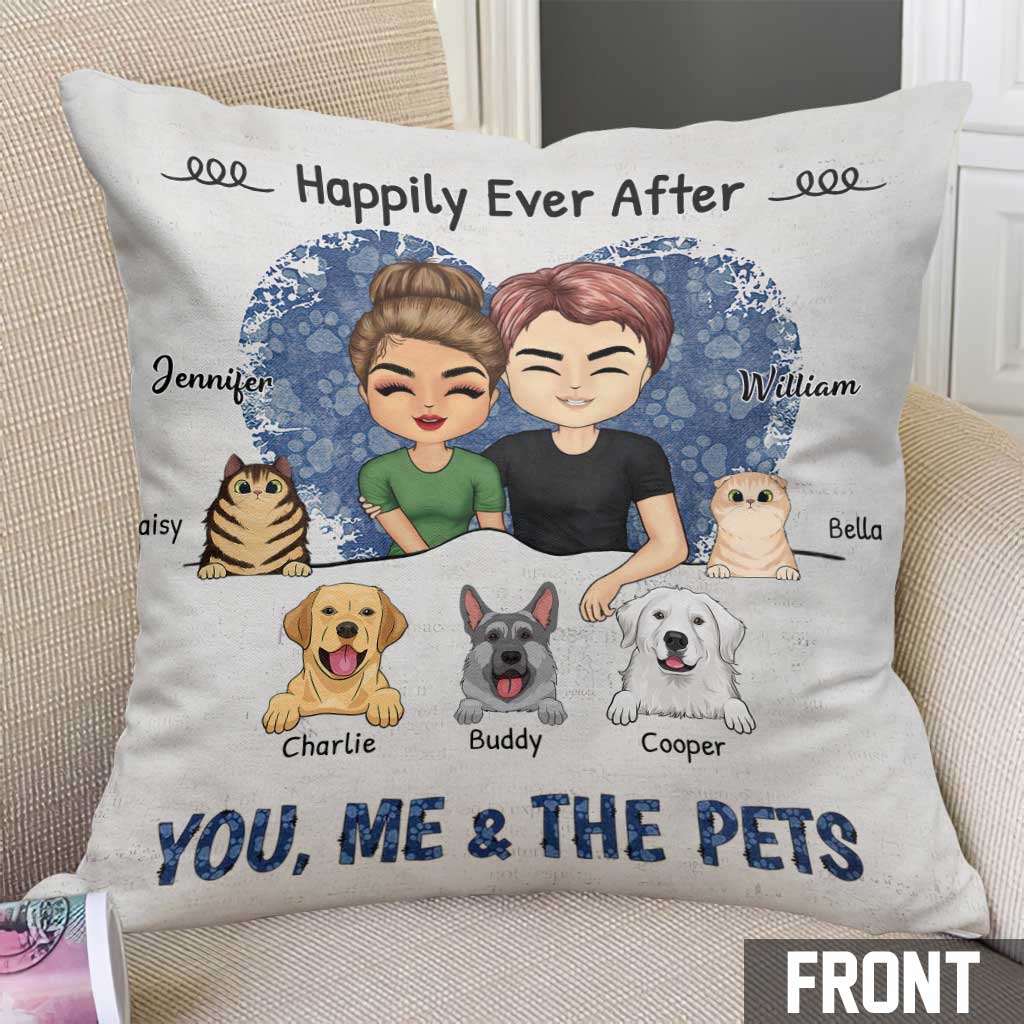 You Me And The Pets - Personalized Couple Throw Pillow