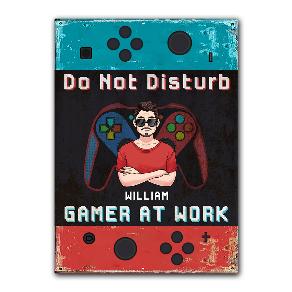 Do Not Disturb Gamer At Work - Personalized Video Game Rectangle Metal Sign