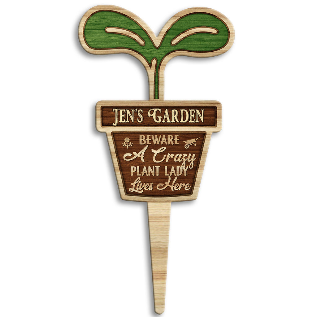 Attention, la folle aux plantes habite ici ! - Plaque de jardinage personnalisée en acrylique