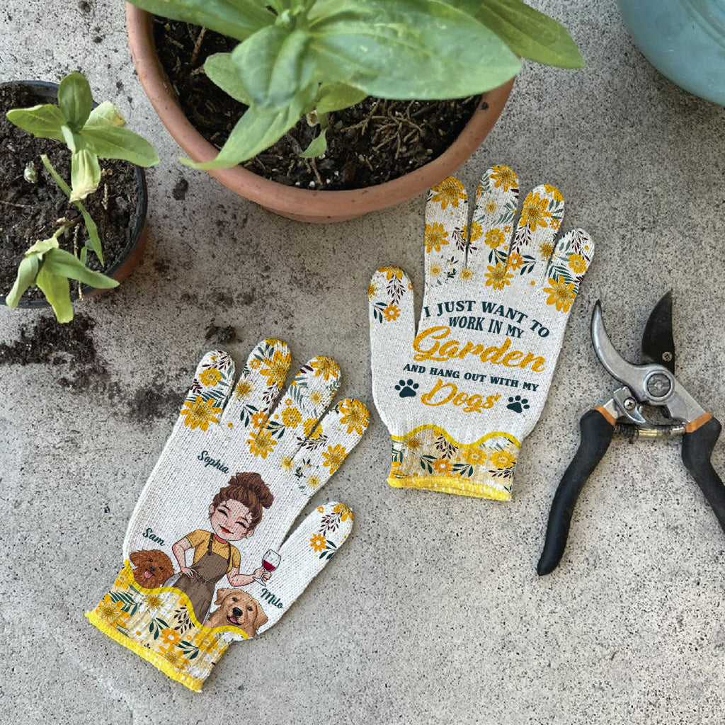 I Just Want To Work In My Garden And Hang Out - Personalized Gardening Garden Gloves