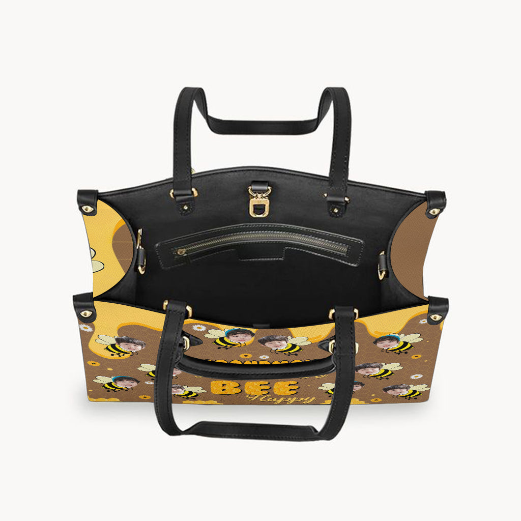 Bee Happy - Gift for grandma, mom - Personalized Leather Handbag