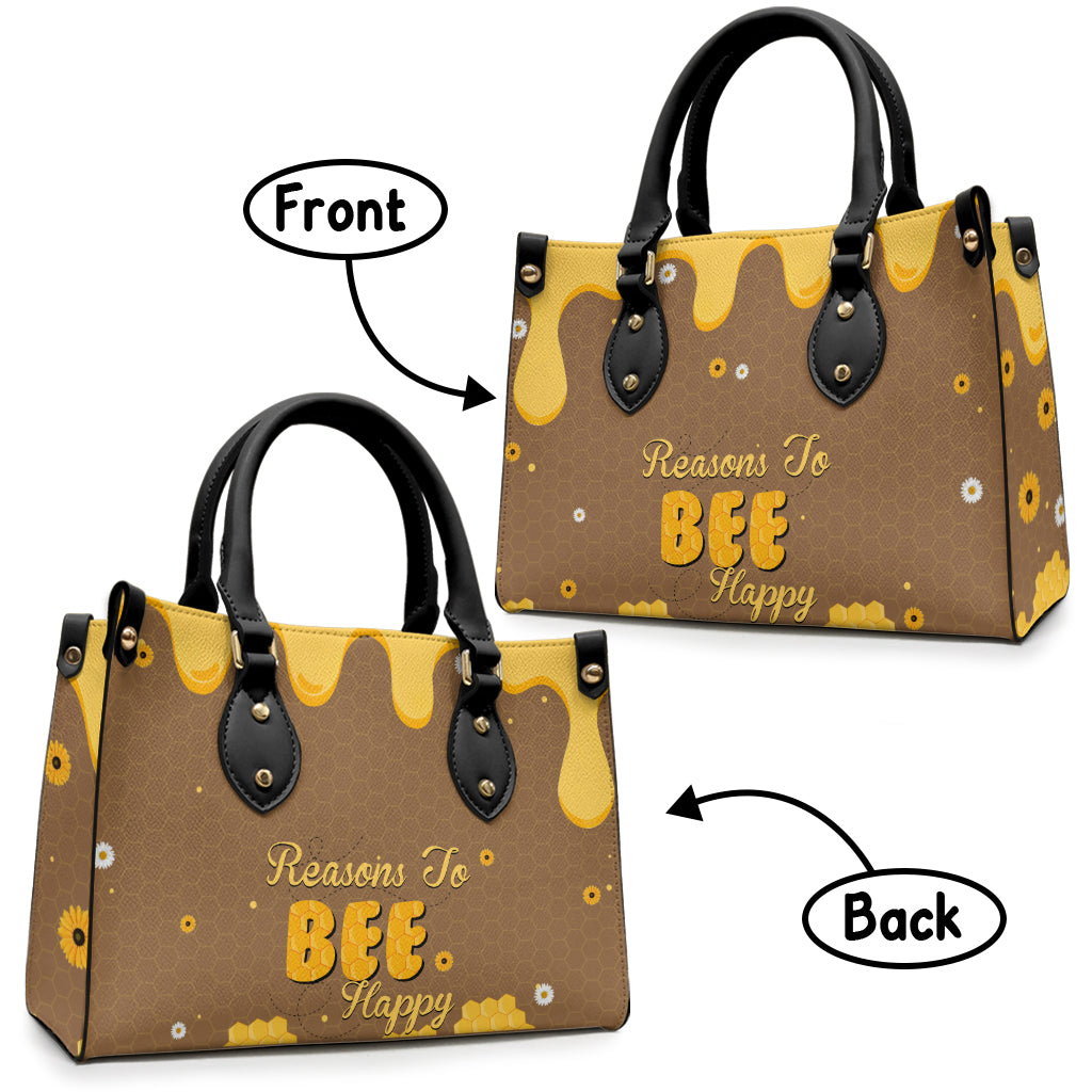 Bee Happy - Gift for grandma, mom - Personalized Leather Handbag