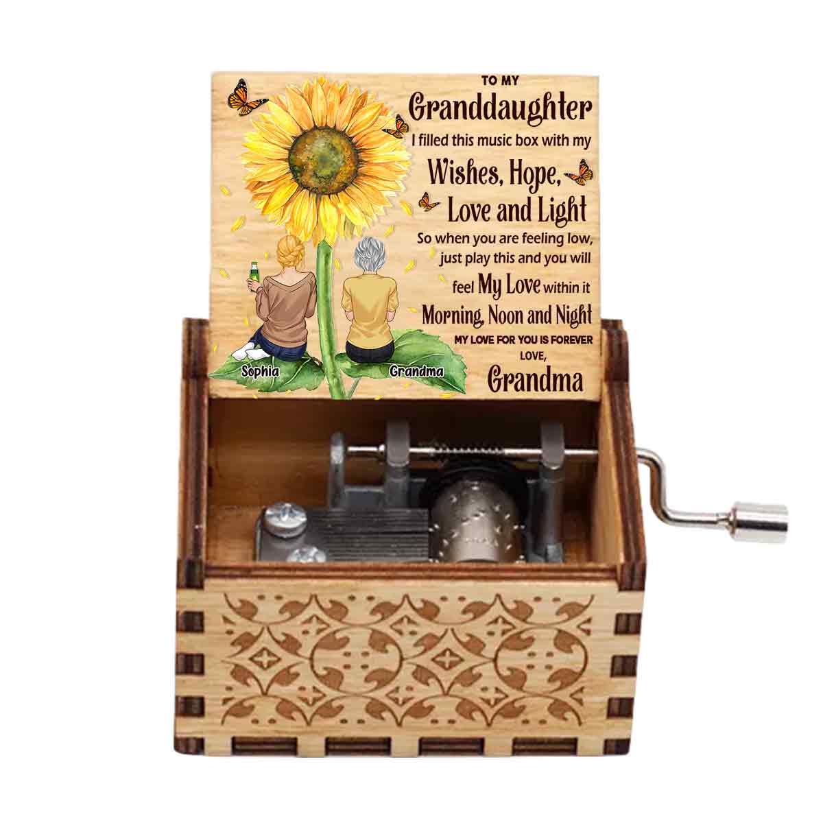 À ma fille, ma petite-fille - Cadeau pour grand-mère, maman, fille, petite-fille, sœur - Boîte à musique à manivelle personnalisée
