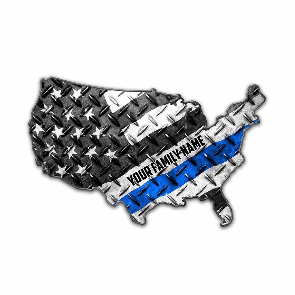 Support The Blue Line - Personalized Independence Day Police Officer Cut Metal Sign