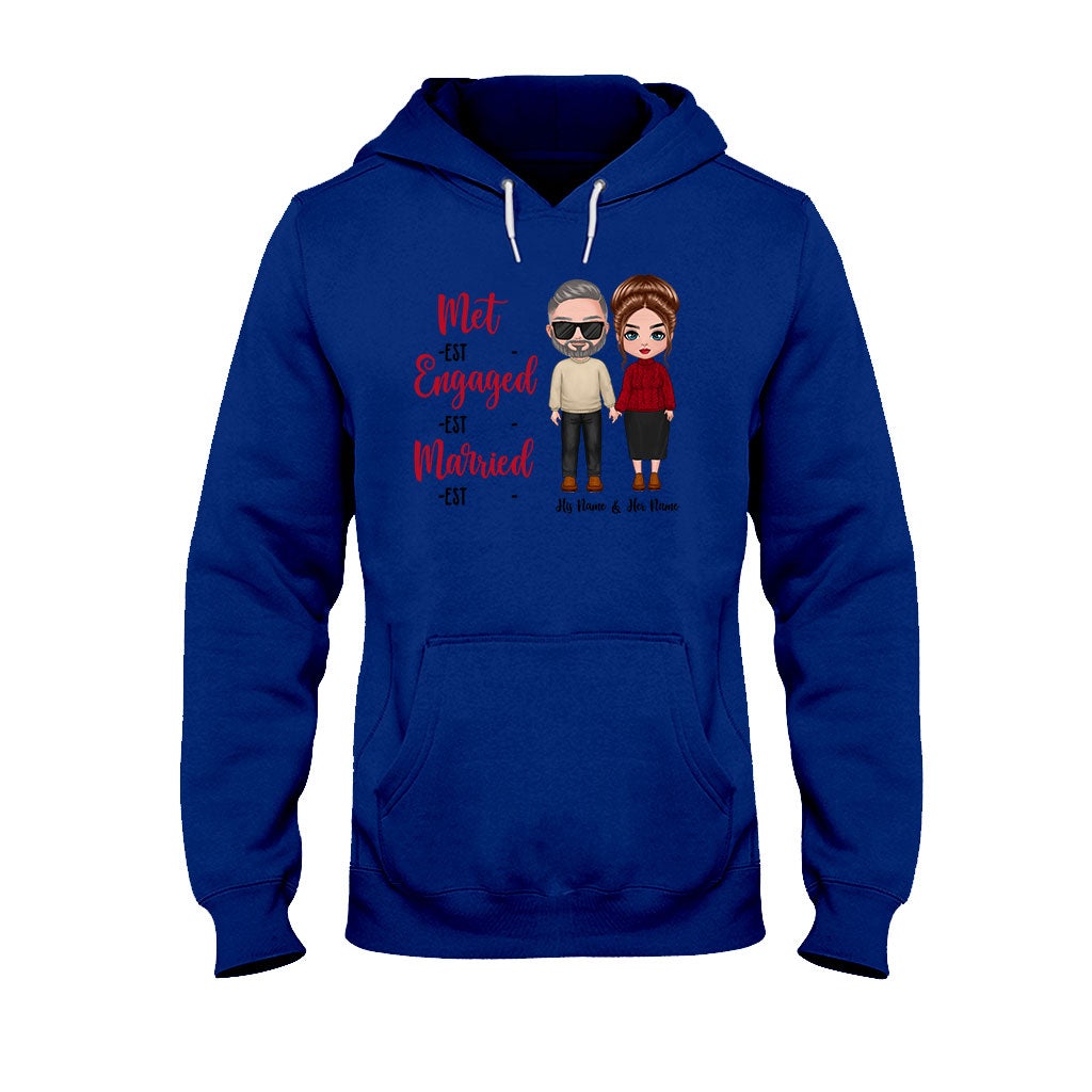 Met Engaged Married - Personalized Couple T-shirt and Hoodie