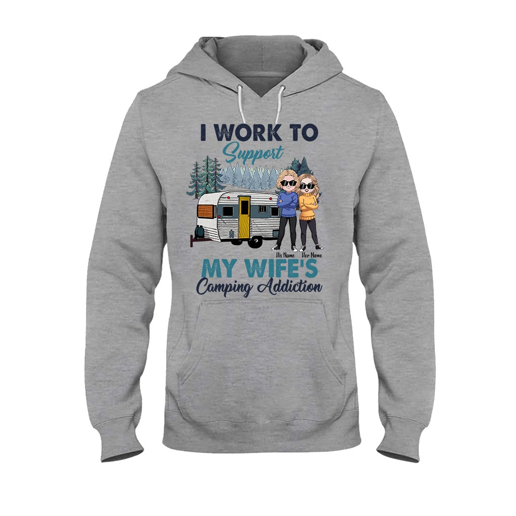 Support My Wife's Camping Addiction - Personalized Couple T-shirt and Hoodie
