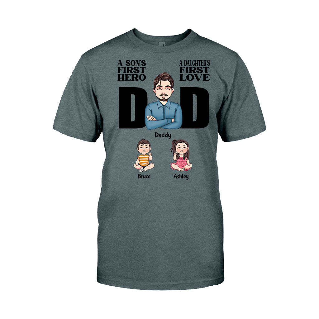 A Sons First Hero A Daughters First Love - Personalized Father T-shirt and Hoodie