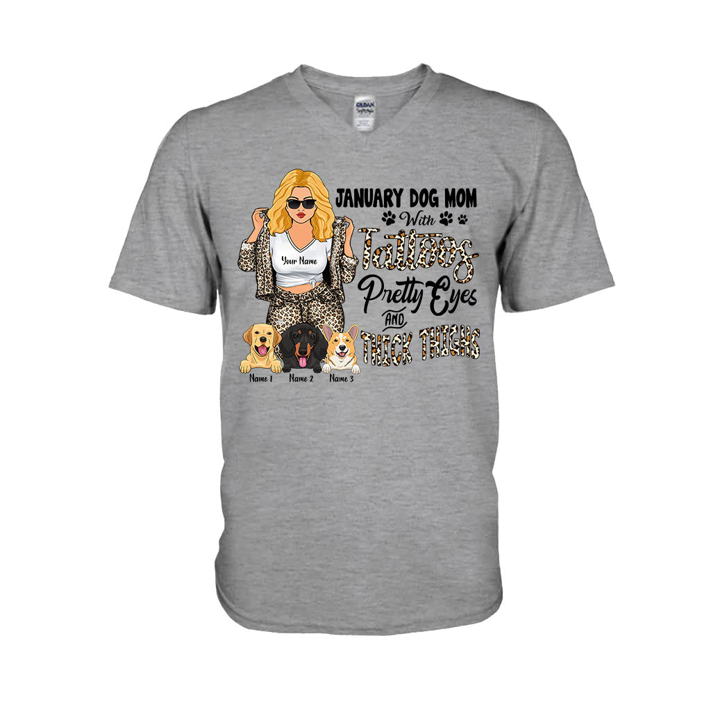 Dog Mom With Tattoos Pretty Eyes And Thick Thighs - Personalized Mother's Day Dog T-shirt and Hoodie