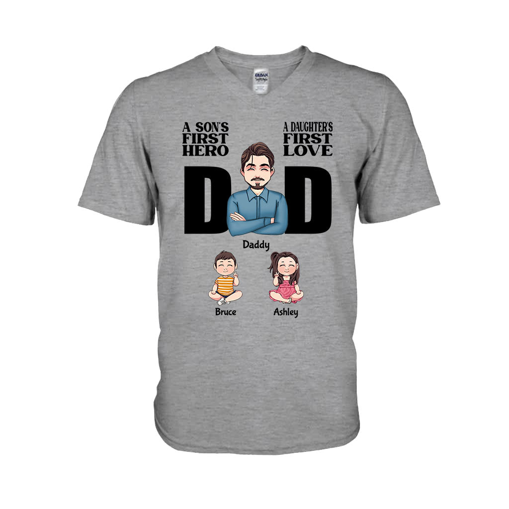 A Sons First Hero A Daughters First Love - Personalized Father T-shirt and Hoodie