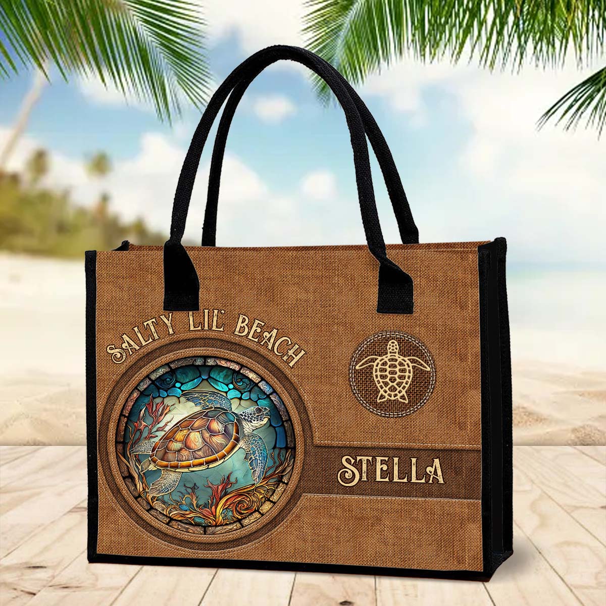 Salty Lil Beach - Personalized Turtle Canvas Tote Bag