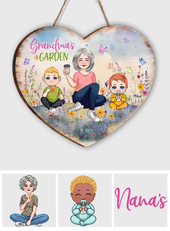 Grandma's Garden - Personalized Grandma Custom Shaped Wood Sign