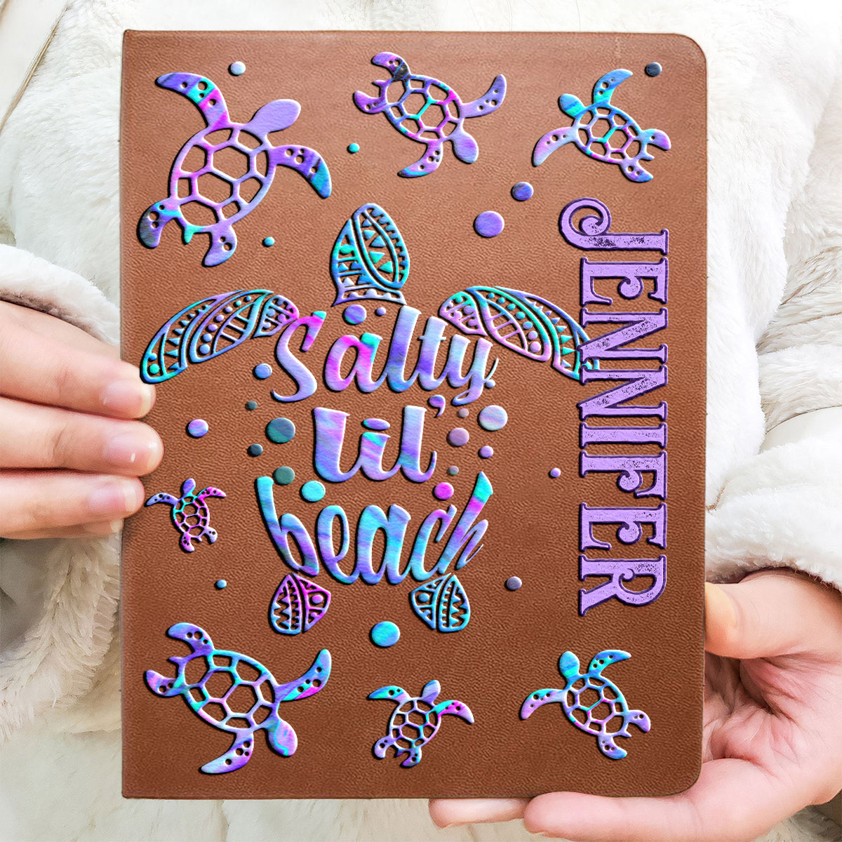 Salty Lil Beach - Personalized Turtle Leather Journal