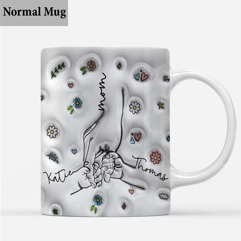 Mother & Child/ Chidren Holding Hands Line Art Style - Personalized Mother Mug