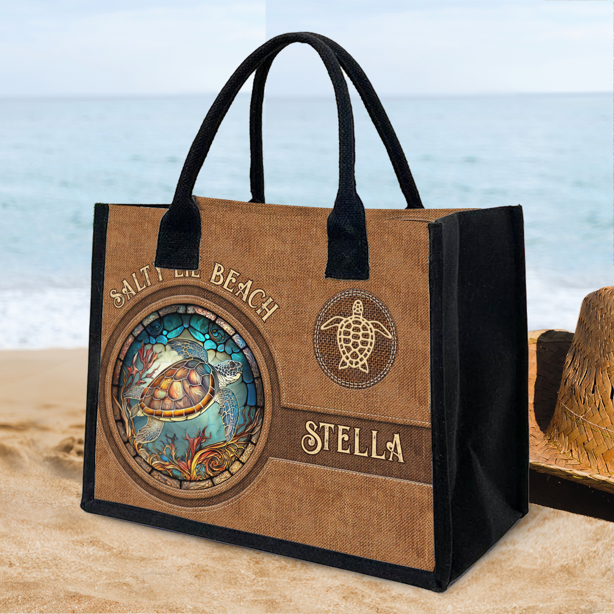 Salty Lil Beach - Personalized Turtle Canvas Tote Bag