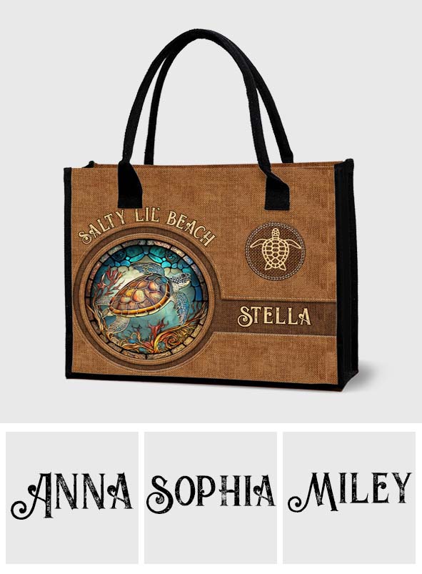 Salty Lil Beach - Personalized Turtle Canvas Tote Bag
