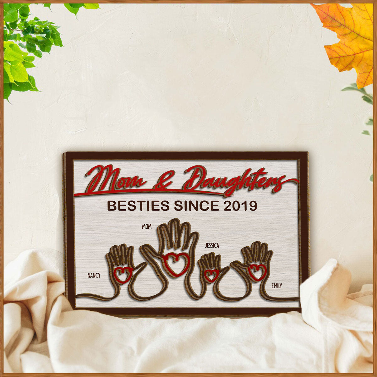 Mother And Children Hands - Personalized Mother 2 Layered Wood Sign / Wood Plaque