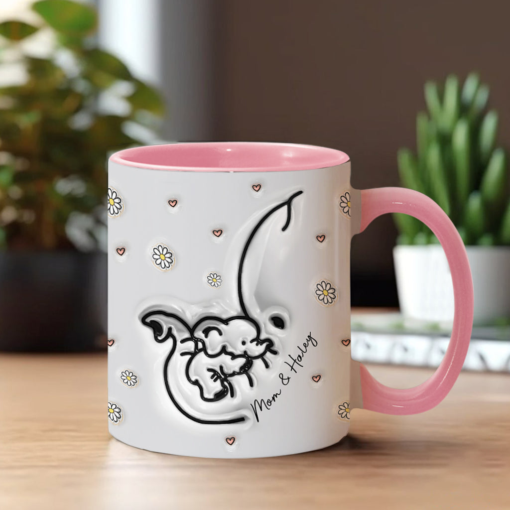 Mother And Daughter And Son Forever Linked Together Elephant Inflated - Personalized Mother Accent Mug