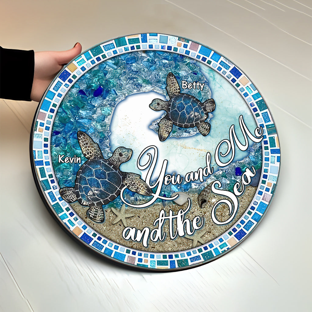 You And Me And The Beach - Personalized Couple Round Wood Sign