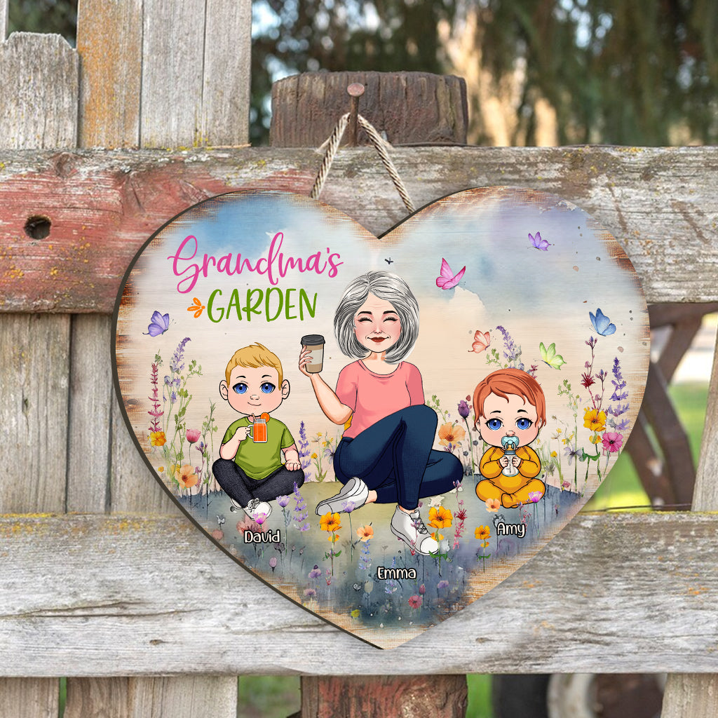 Grandma's Garden - Personalized Grandma Custom Shaped Wood Sign