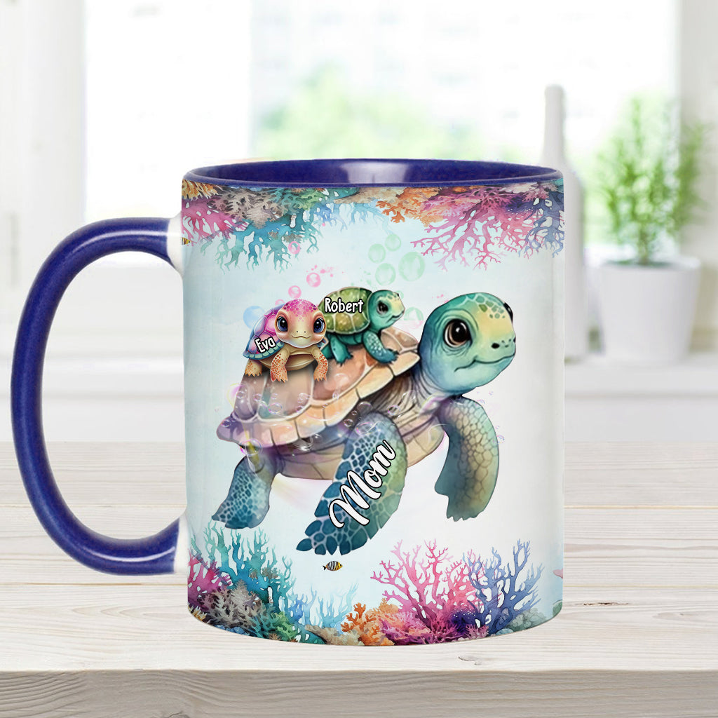 Turtle Mom Thanks For Always Having Our Backs - Personalized Turtle Accent Mug