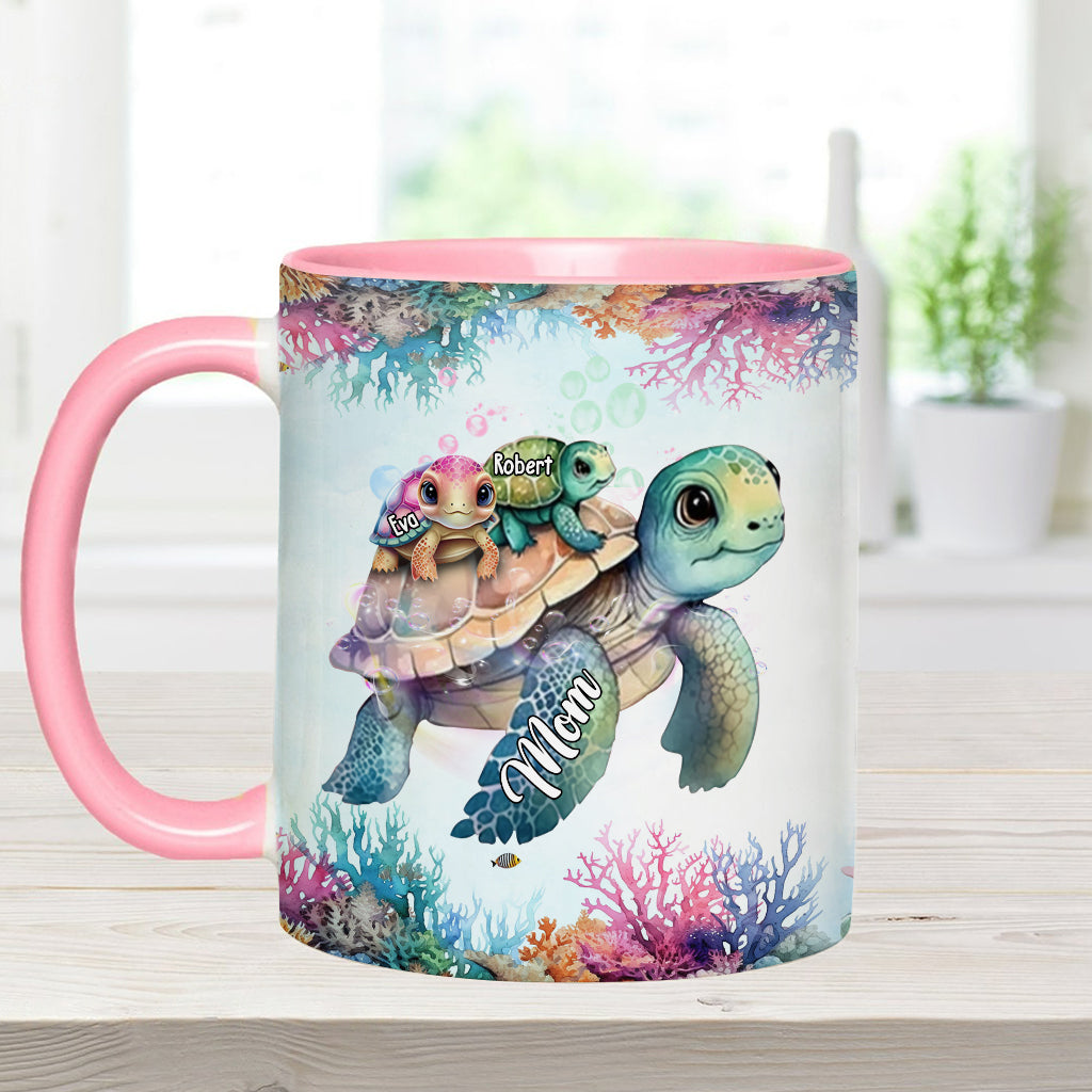 Turtle Mom Thanks For Always Having Our Backs - Personalized Turtle Accent Mug