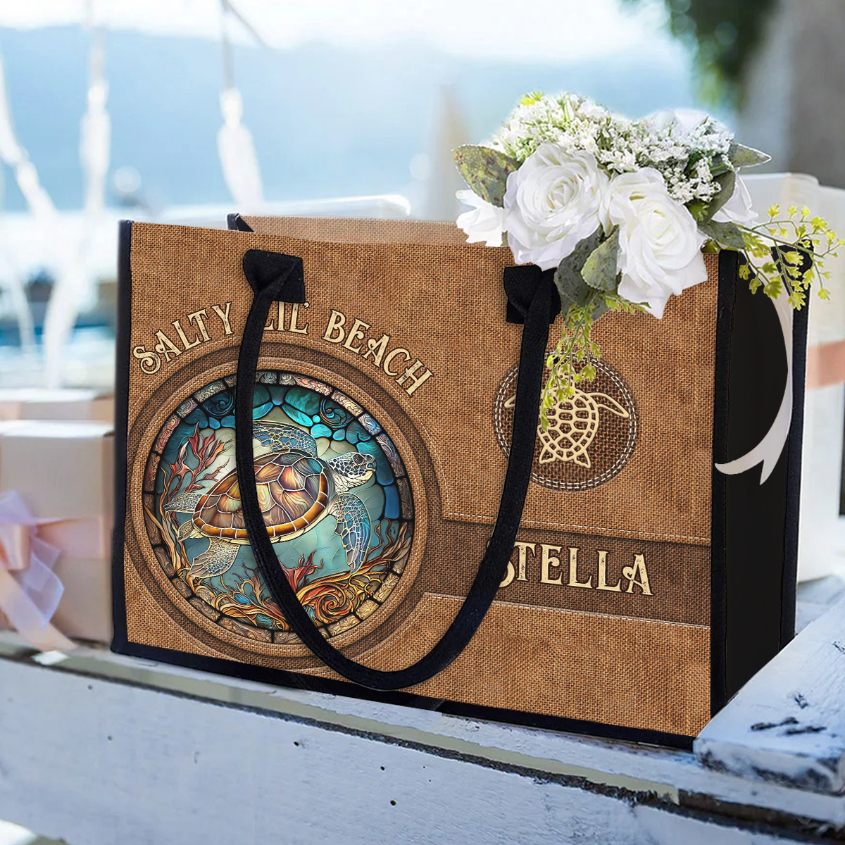Salty Lil Beach - Personalized Turtle Canvas Tote Bag