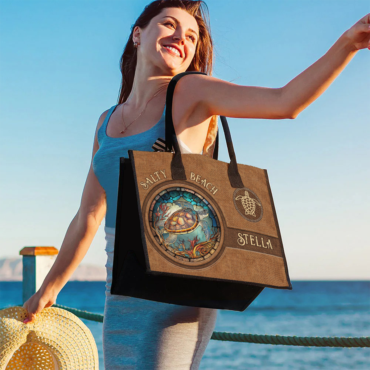 Salty Lil Beach - Personalized Turtle Canvas Tote Bag