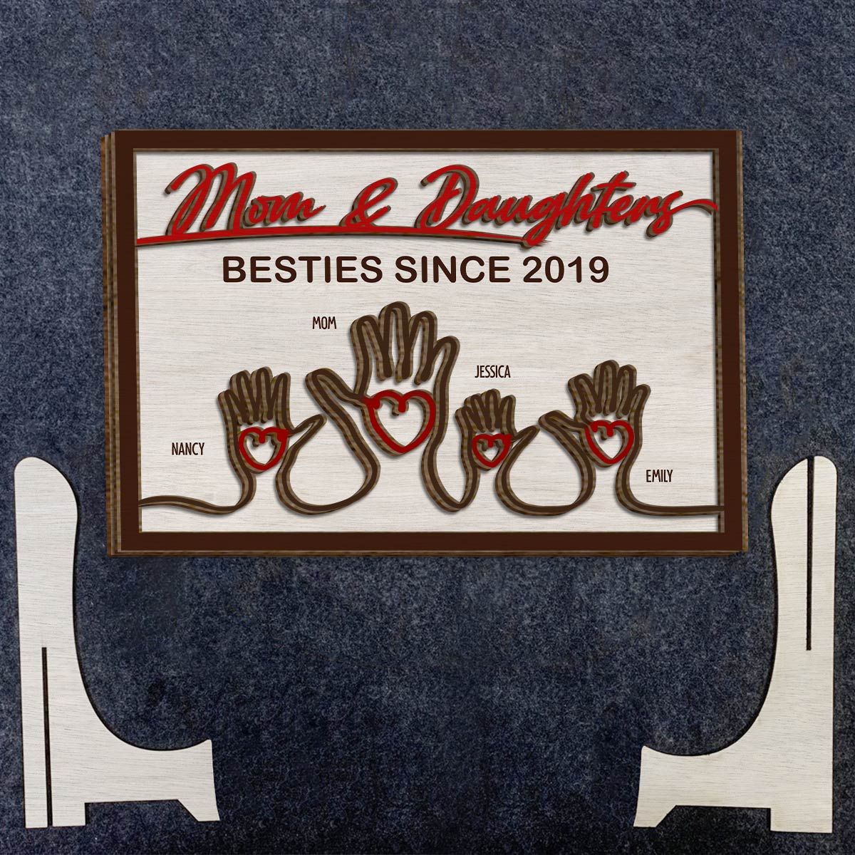 Mother And Children Hands - Personalized Mother 2 Layered Wood Sign / Wood Plaque