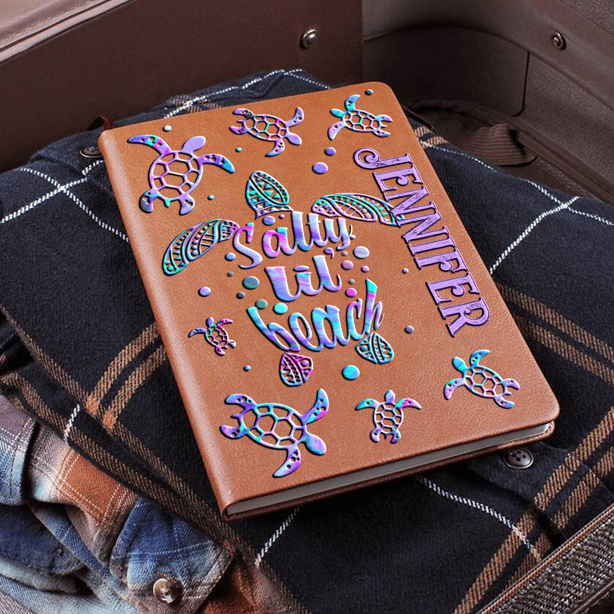 Salty Lil Beach - Personalized Turtle Leather Journal