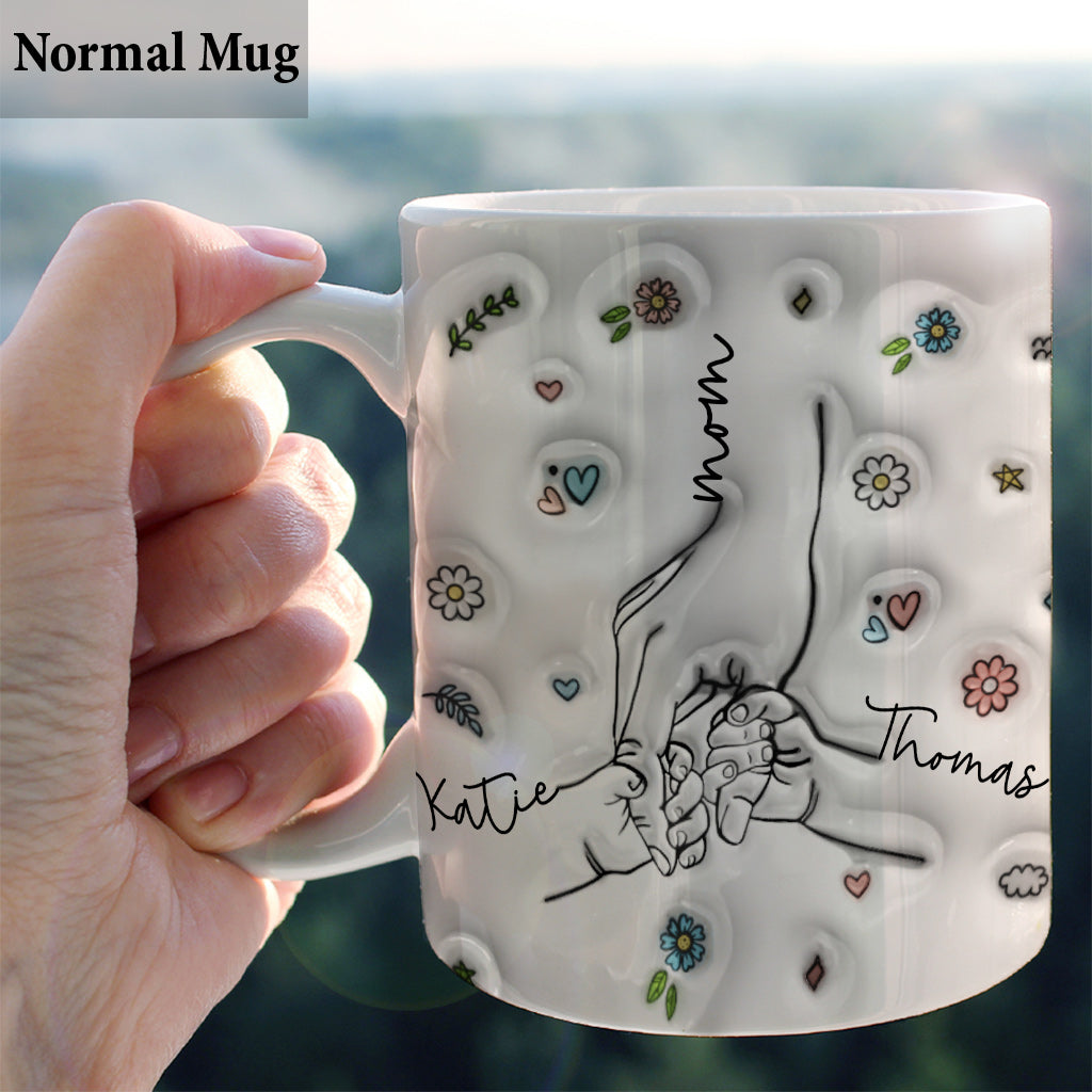 Mother & Child/ Chidren Holding Hands Line Art Style - Personalized Mother Mug