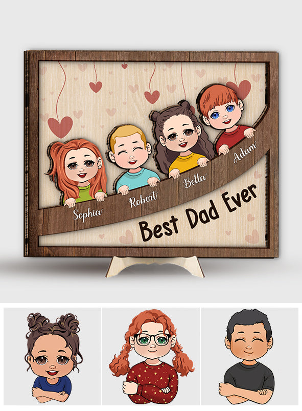 Bes Dad Mom Grandma Grandpa Ever Chibi Kids - Personalized Father 2 Layered Wood Sign / Wood Plaque